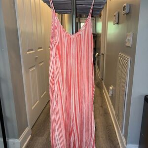Coral and White Striped Sleeveless Jumper